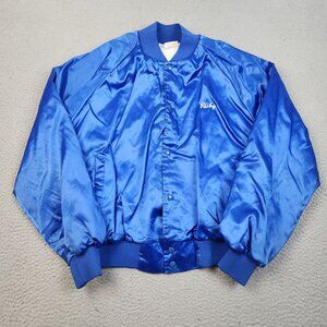 VTG Satin Bomber Jacket Extra Large Lined Blue Snap 90s USA‎ River City Dancers